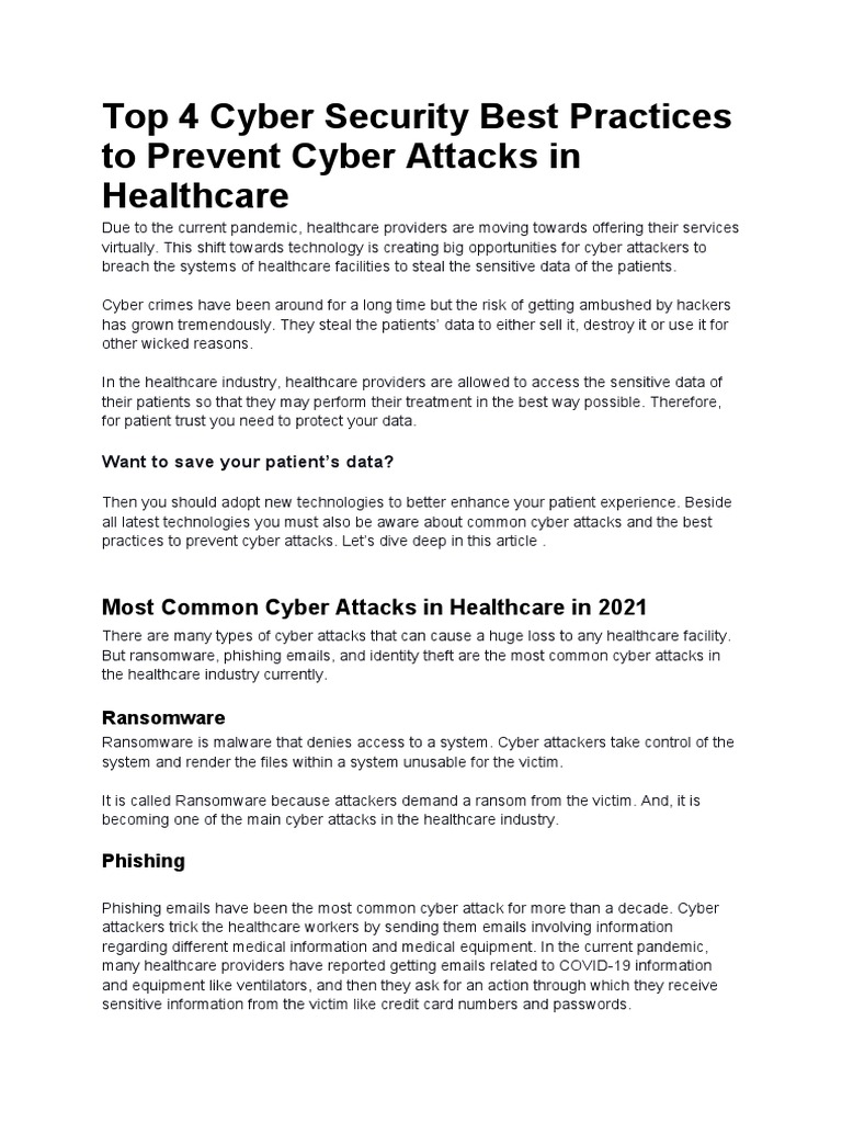 Top 4 Cyber Security Best Practices To Prevent Cyber Attacks in