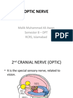 Optic Nerve: Malik Muhammad Ali Awan Semester 8 - DPT RCRS, Islamabad