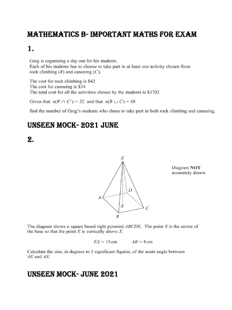Important Maths for Exam by Abdullah | PDF