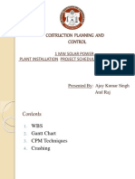 Costruction Planning and Control: 1 MW Solar Power Plant Installation Project Scheduling and Tracking