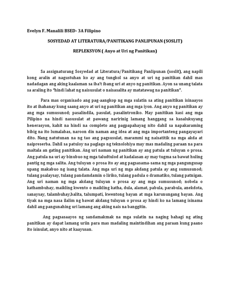 Repleksyon - Soslit | PDF