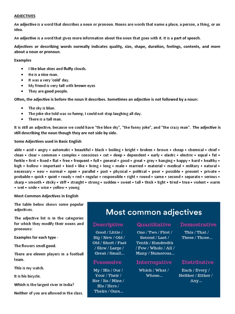 Understanding Adjectives and Their Use | PDF | Self-Improvement