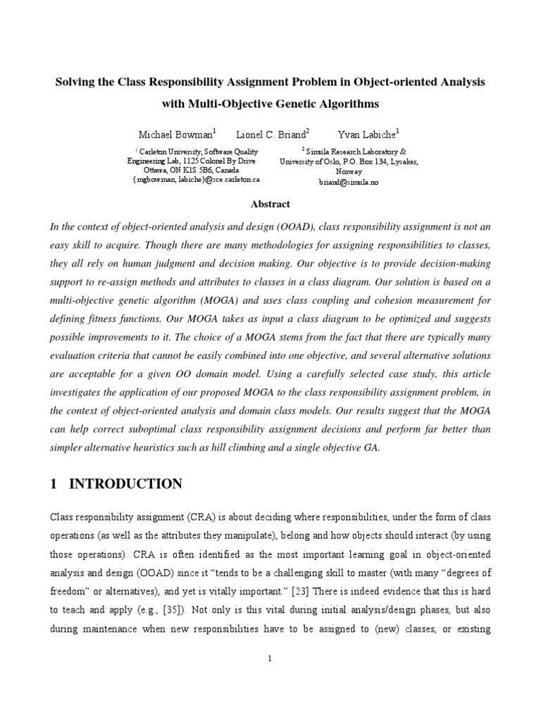 Solving The Class Responsibility Assignment Problem in Object-Oriented ...