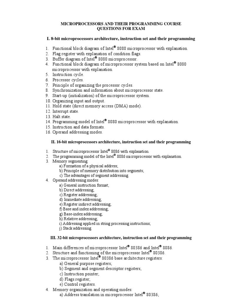 I. 8-Bit Microprocessors Architecture, Instruction Set and Their ...