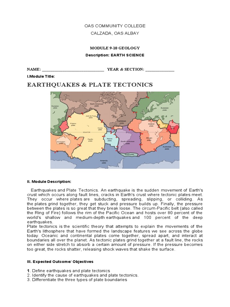 Earthquakes and Plate Tectonics Module | PDF | Plate Tectonics ...