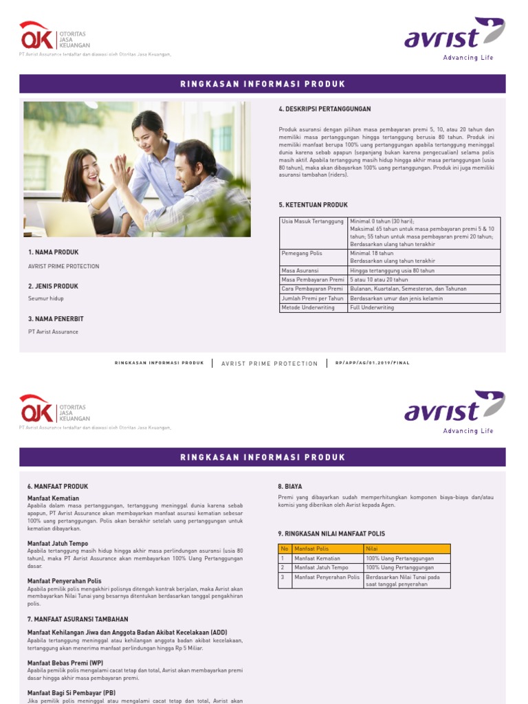 Ringkasan Informasi Produk Avrist Prime Protection | PDF | Pengelolaan ...