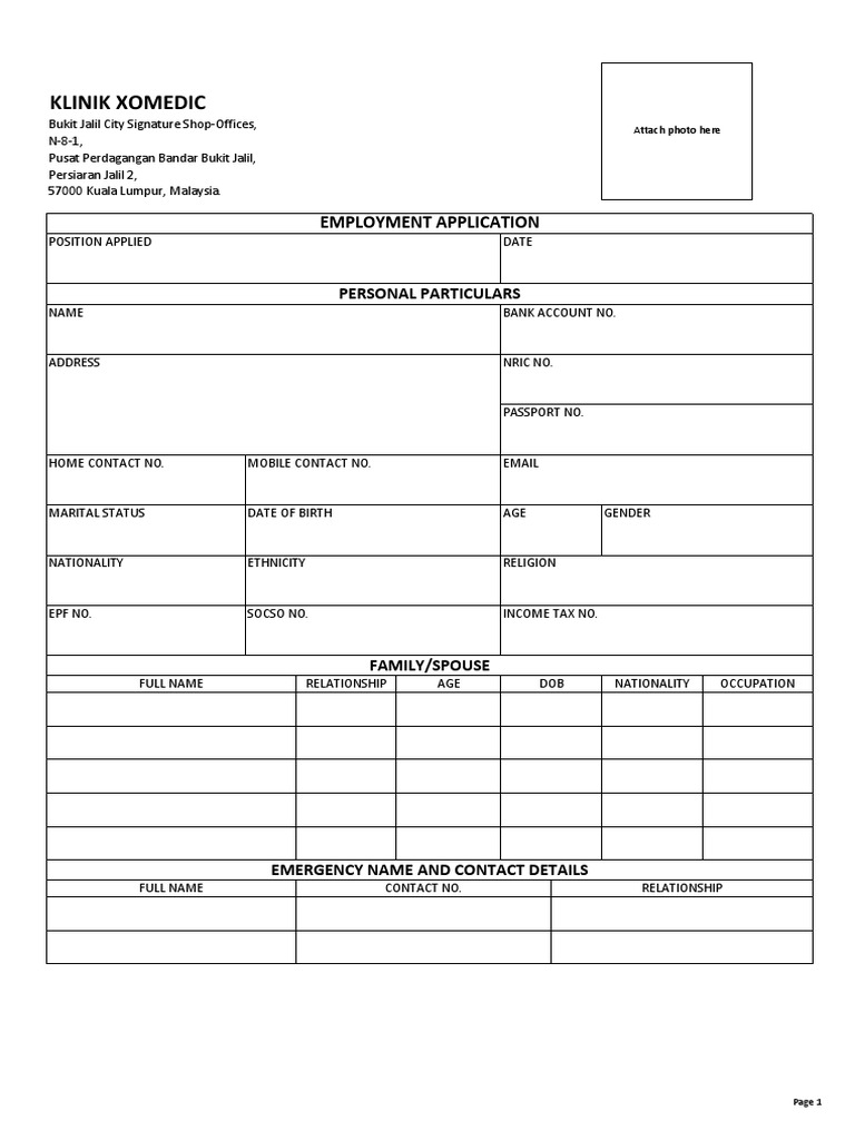 HR-01 Employment Application Form (Clinic Xomedic) | PDF | Government ...