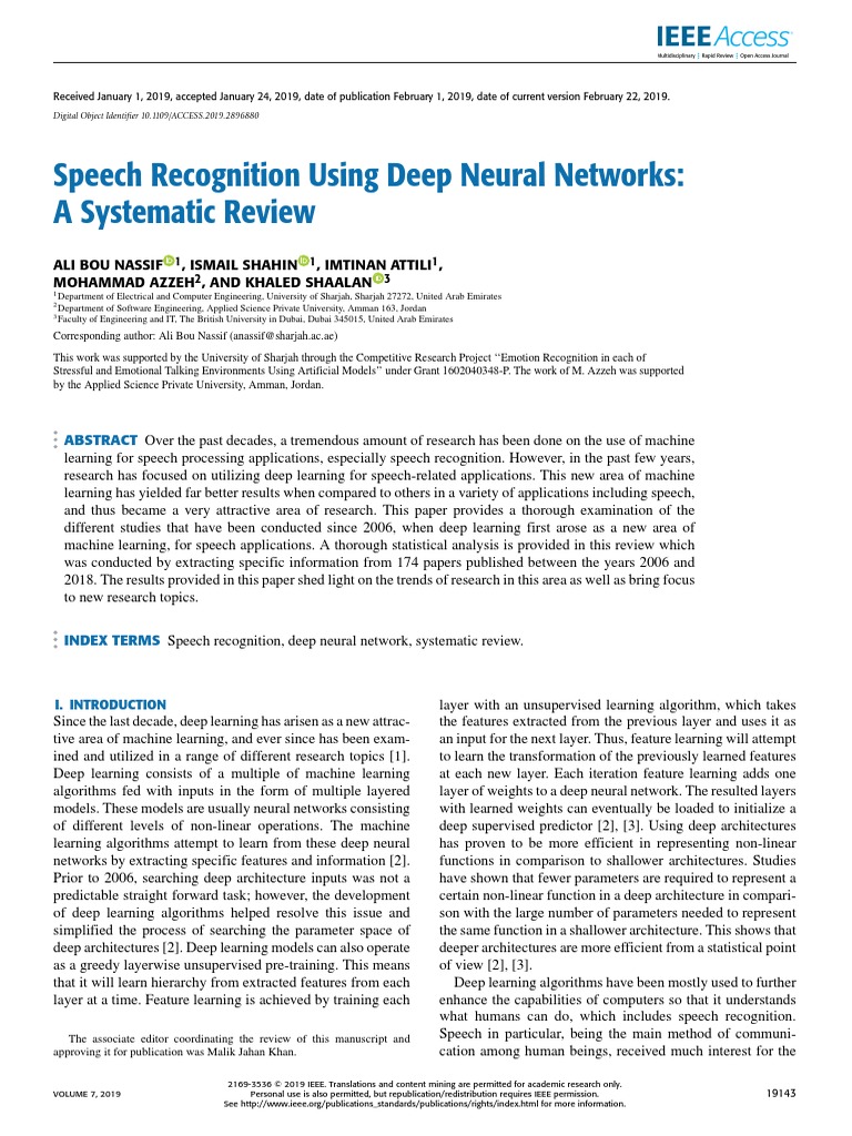 Speech Recognition Using Deep Neural Networks: A Systematic Review ...