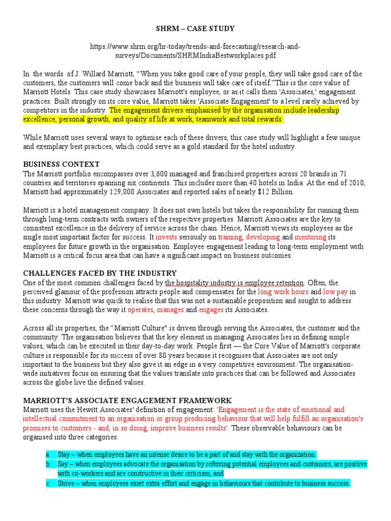 Case Study Marriot Hotel PDF Marriott International Employment