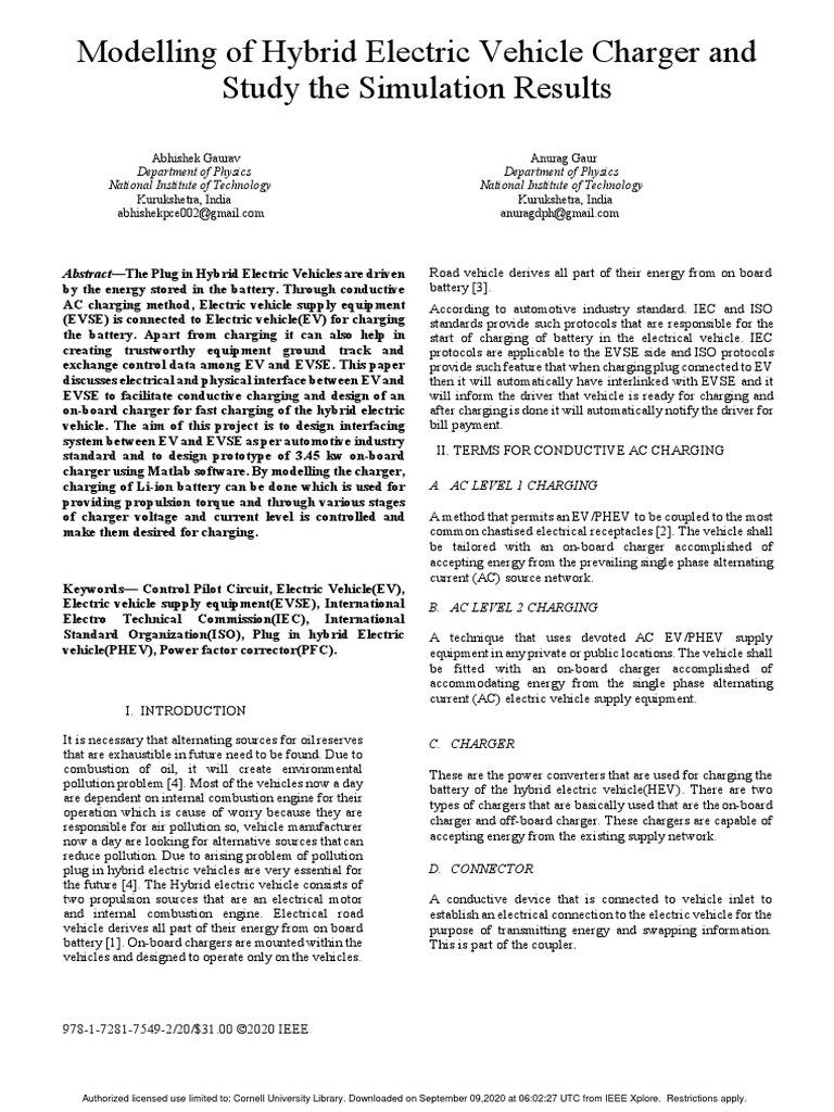 Modelling of Hybrid Electric Vehicle Charger and Study The Simulation ...