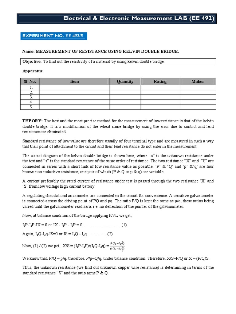 Eem Ex.5 Lab Manual PDF Electrical Resistance And Conductance