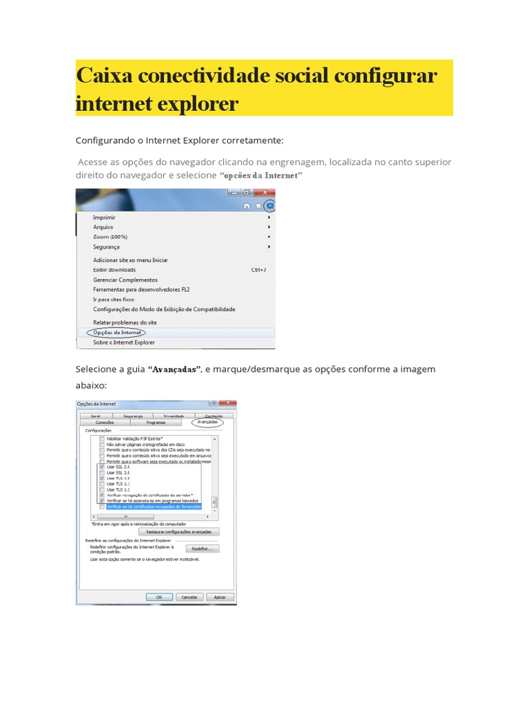 Configuração do Internet Explorer para CAIXA | PDF