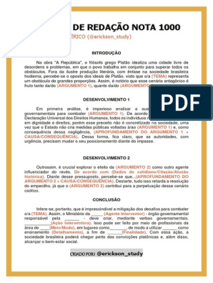 MODELO PRONTO de redação nota 1000 para ENEM 2023 