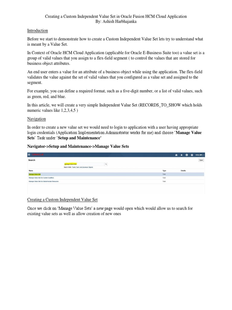 Creating A Custom Independent Value Set in Oracle Fusion HCM Cloud