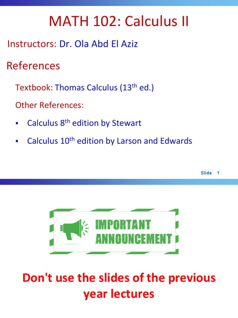 MATH 102: Calculus II Syllabus Overview | PDF | Series (Mathematics ...