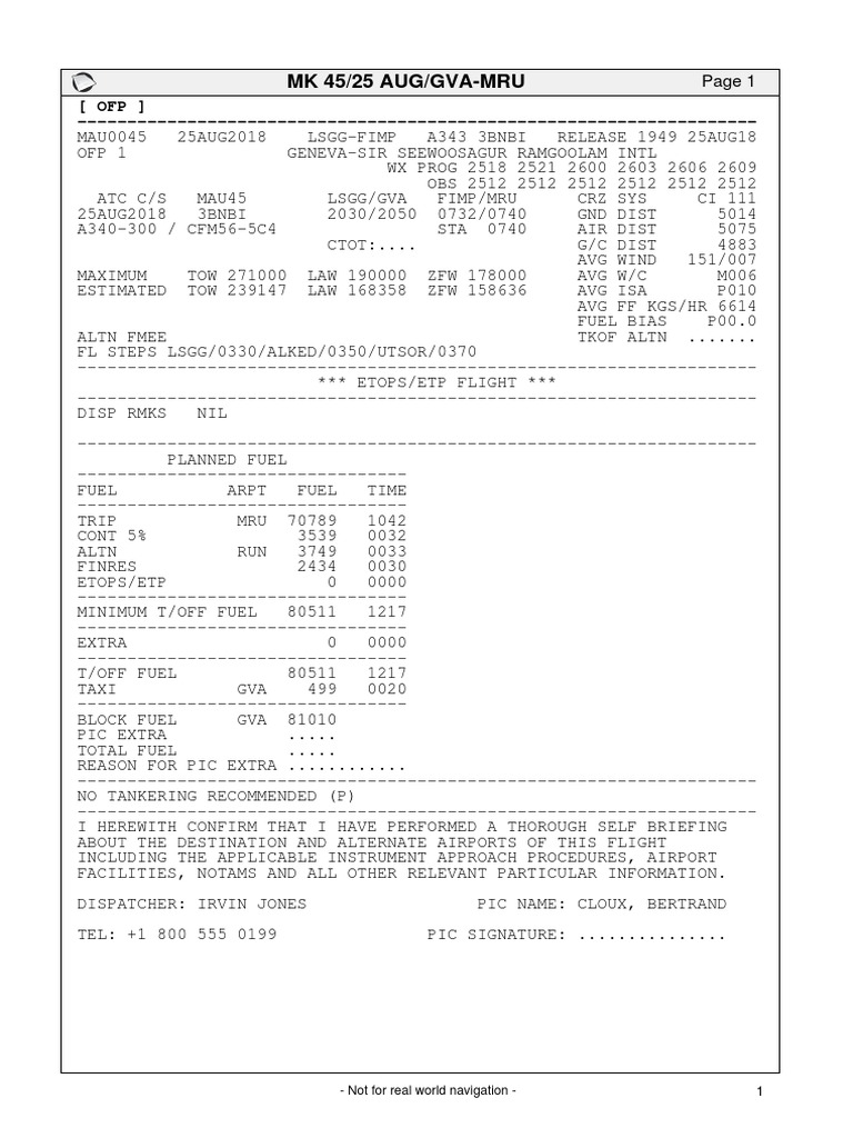 Geneva to Mauritius Flight Plan | PDF | Water Transport | Aviation