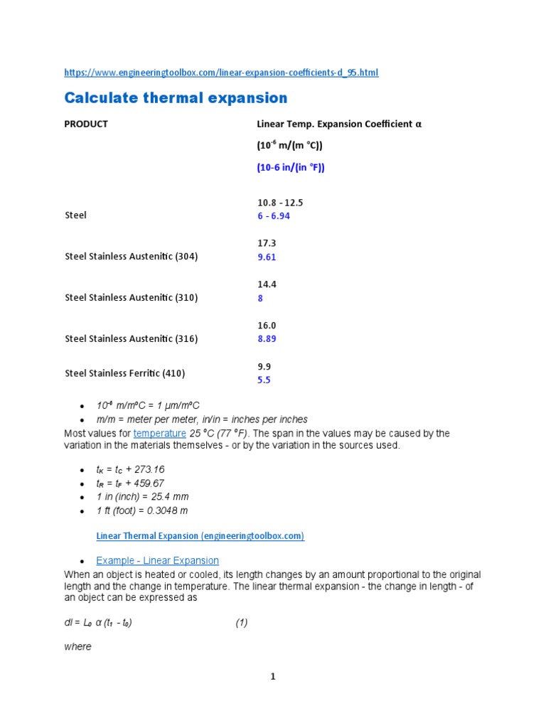 Calculate Thermal Expansion PDF Thermal Expansion Building
