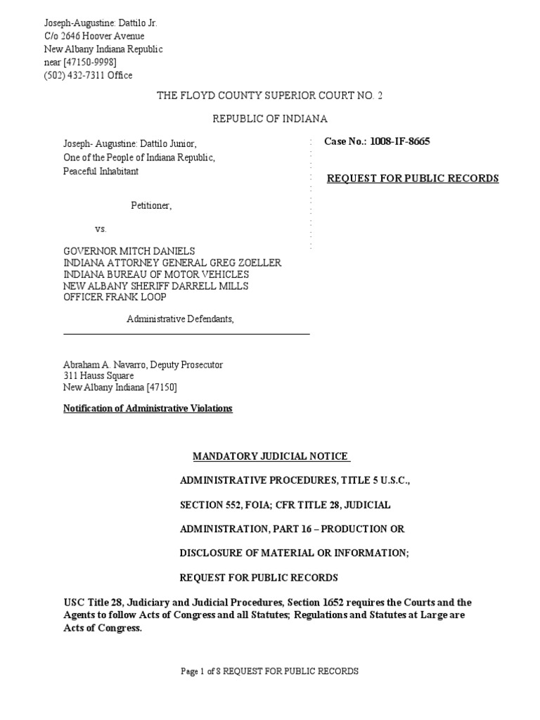 FOIA Request for Public Records in Indiana | PDF | Bankruptcy | Freedom ...