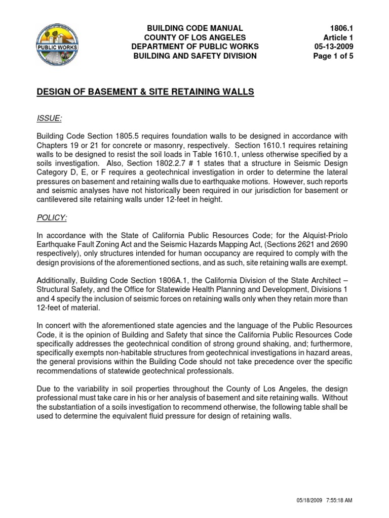Basement & Retaining Wall Design Guide | PDF | Geotechnical Engineering ...