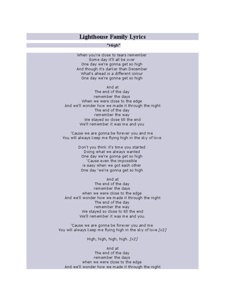 Lighthouse Family Lyrics PDF
