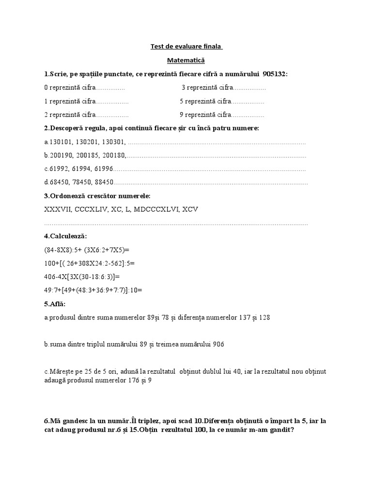 0 Test Final Matematica | PDF