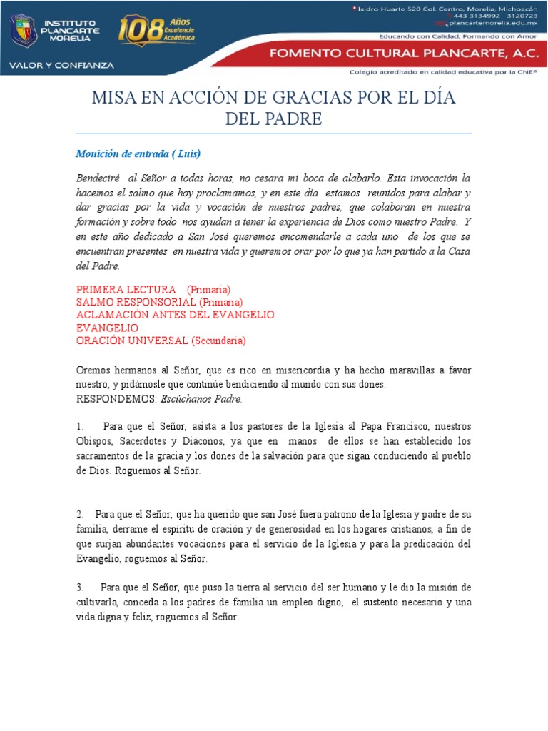 Misa de Acción de Gracias por Padres | PDF | Misa (liturgia ...