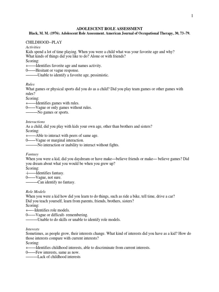 Adolescent Role Assessment | PDF | Socialization | Adolescence
