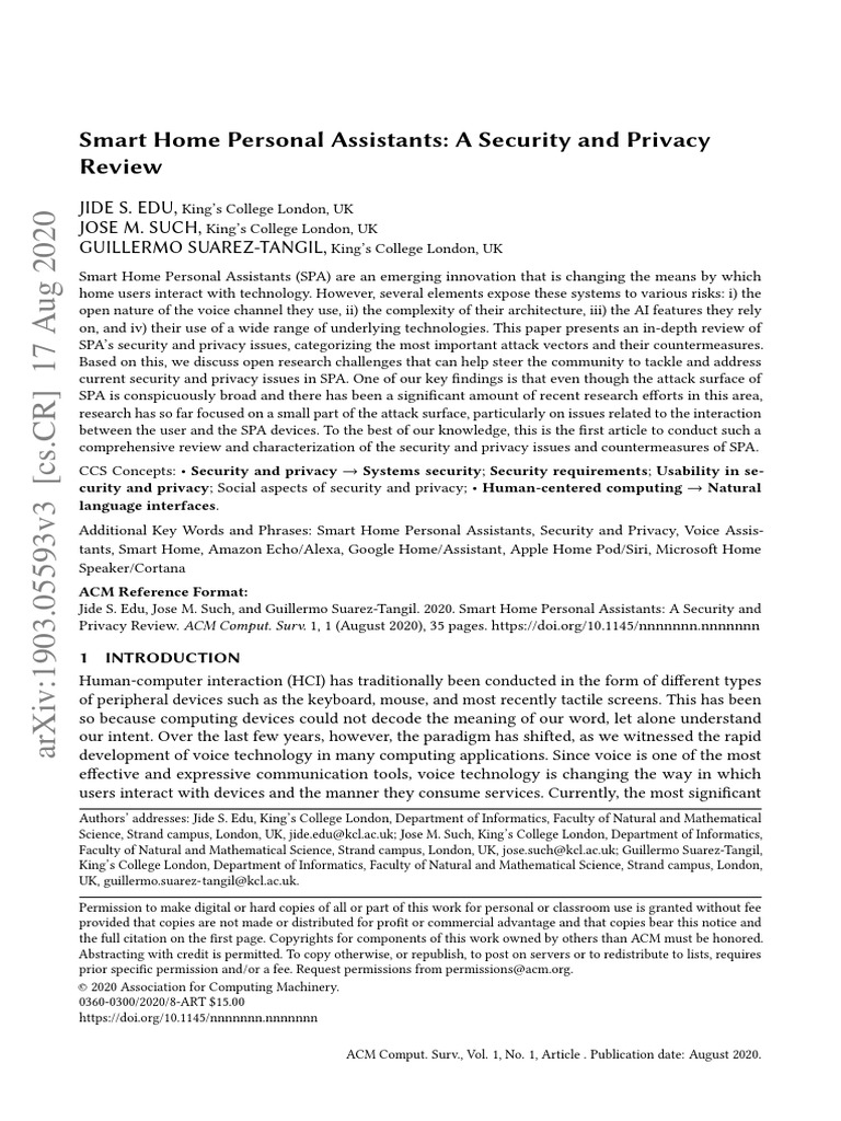 Smart Home Personal Assistants: A Security and Privacy Review | PDF ...