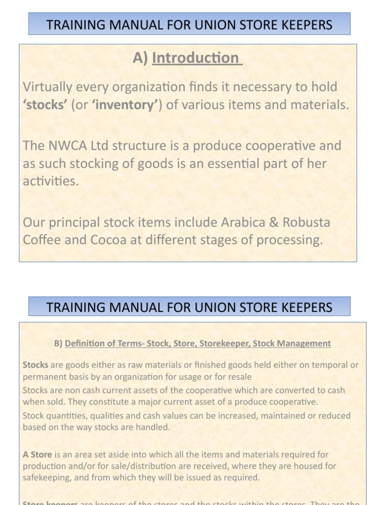 Storekeeper Training Manual | PDF | Receipt | Inventory
