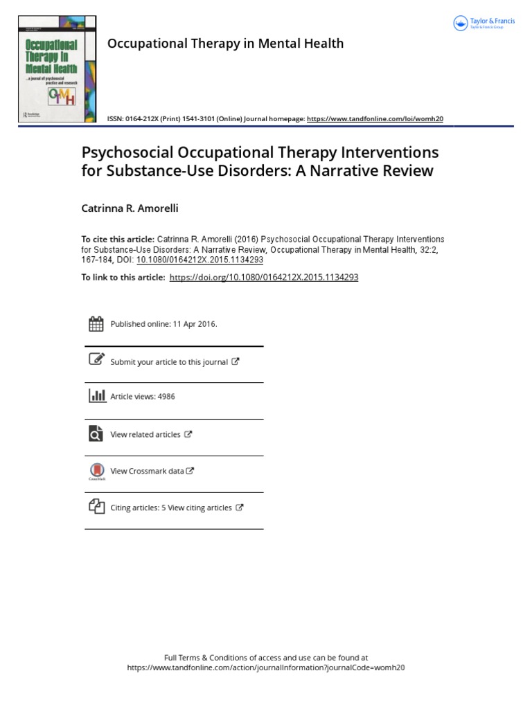 Psychosocial Occupational Therapy Interventions For Substance Use
