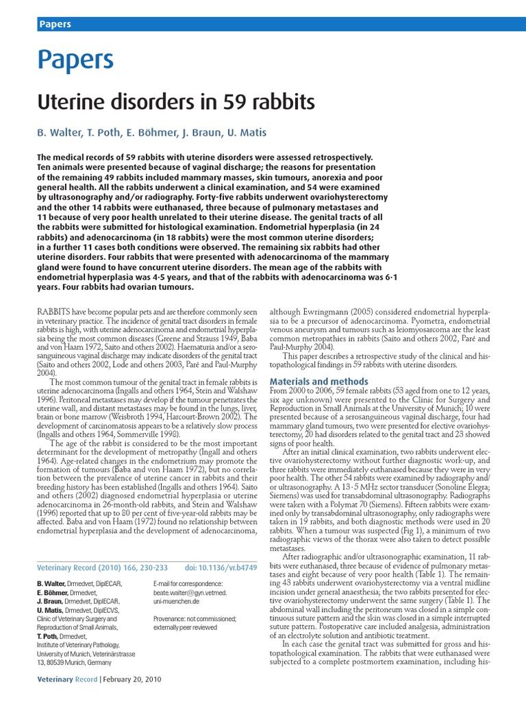 Retrospective Analysis of Uterine Disorders in 59 Rabbits Reveals ...