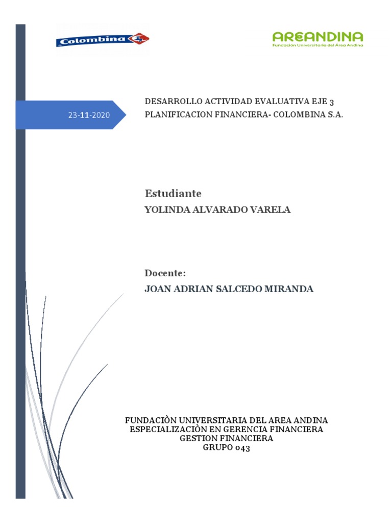 Actividad Evaluativa Eje 3 Gestion Financiera. | PDF | Planificación ...