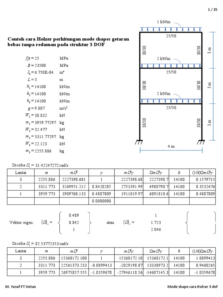 Holzer Method for 3 DOF Mode Shapes | PDF | Science & Mathematics
