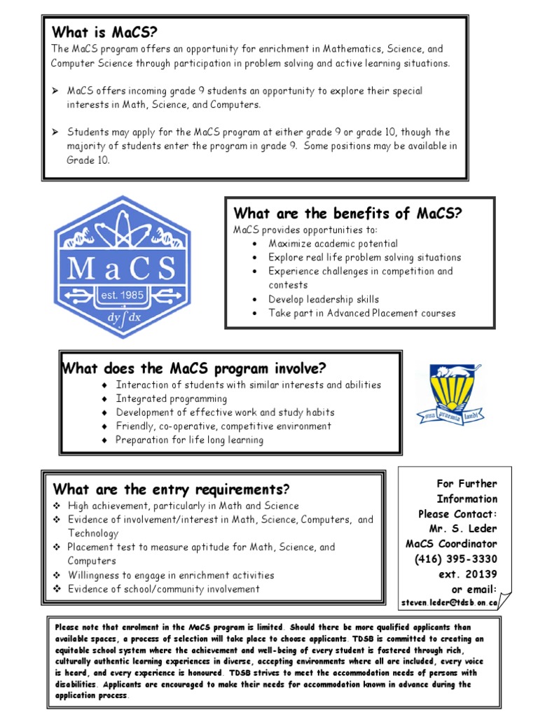 MaCS Program Overview for TDSB Students | PDF | Teaching Mathematics ...