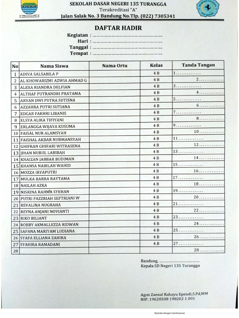 Absen Kelas 4B | PDF