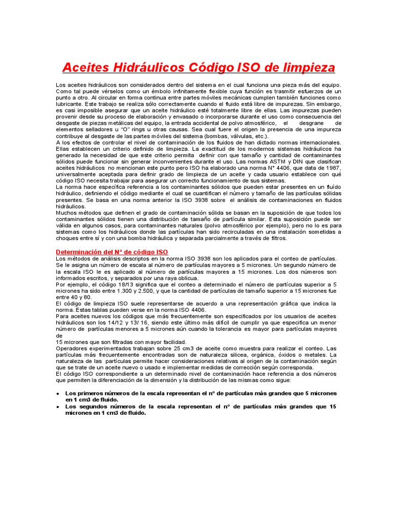 Código ISO 4406 para Limpieza de Aceites | PDF | Lubricante | Contaminación