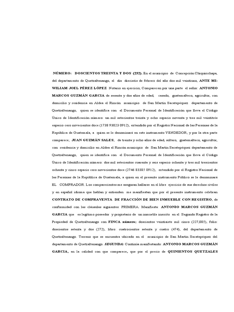 Contrato de Compraventa 232 | PDF | Guatemala | Ley común