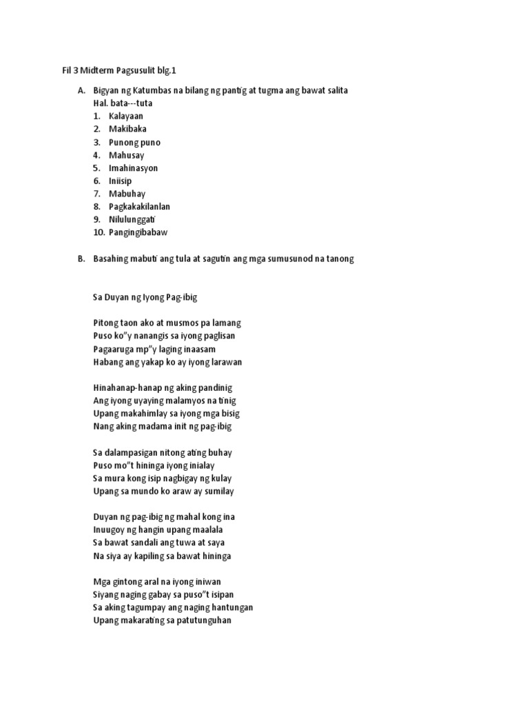 Fil 3 Midterm Pagsusulit blg1 | PDF