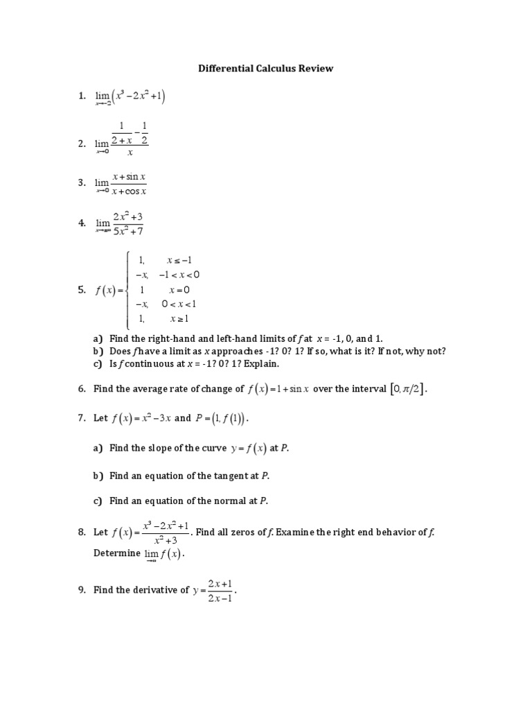 Differential Calculus Review | PDF | Derivative | Differential Calculus