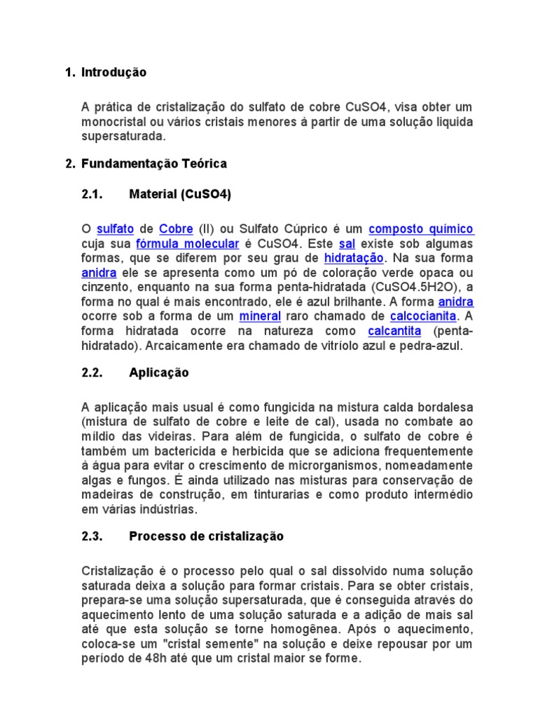 Sulfato de Cobre PDF Substancias químicas Química