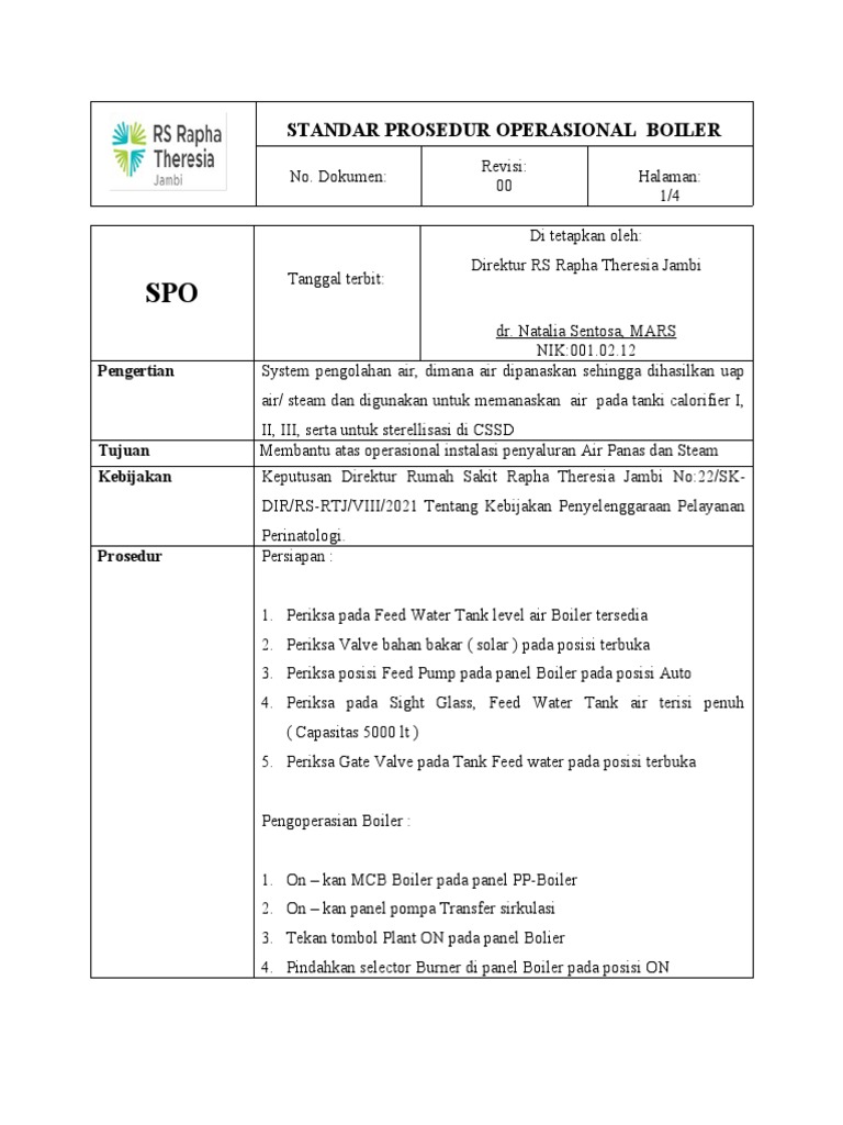 Prosedur Operasional Boiler RS Rapha | PDF | Griya & Taman | Teknologi ...