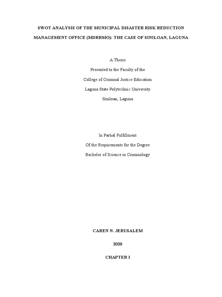 Example of Thesis Chapter 1 - 3 | PDF | Emergency Management | Disaster ...