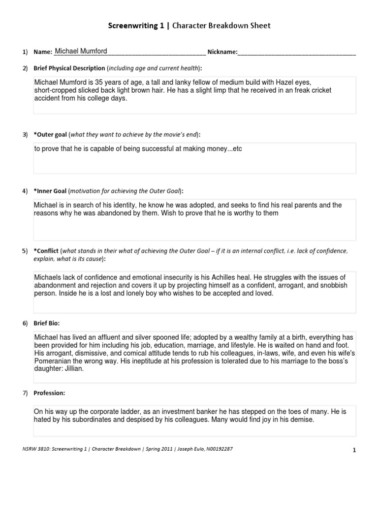 Screenwriting Character Breakdown | PDF | Behavioural Sciences ...
