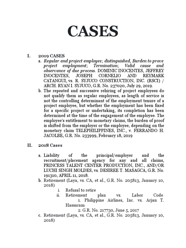 Cases Labor Law 2021 PDF Employment Legal Concepts