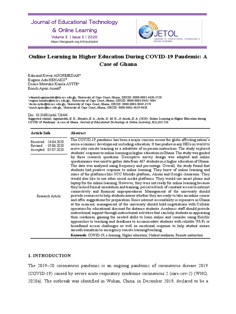 Online Learning in Higher Education During COVID-19 Pandemic: A Case of ...