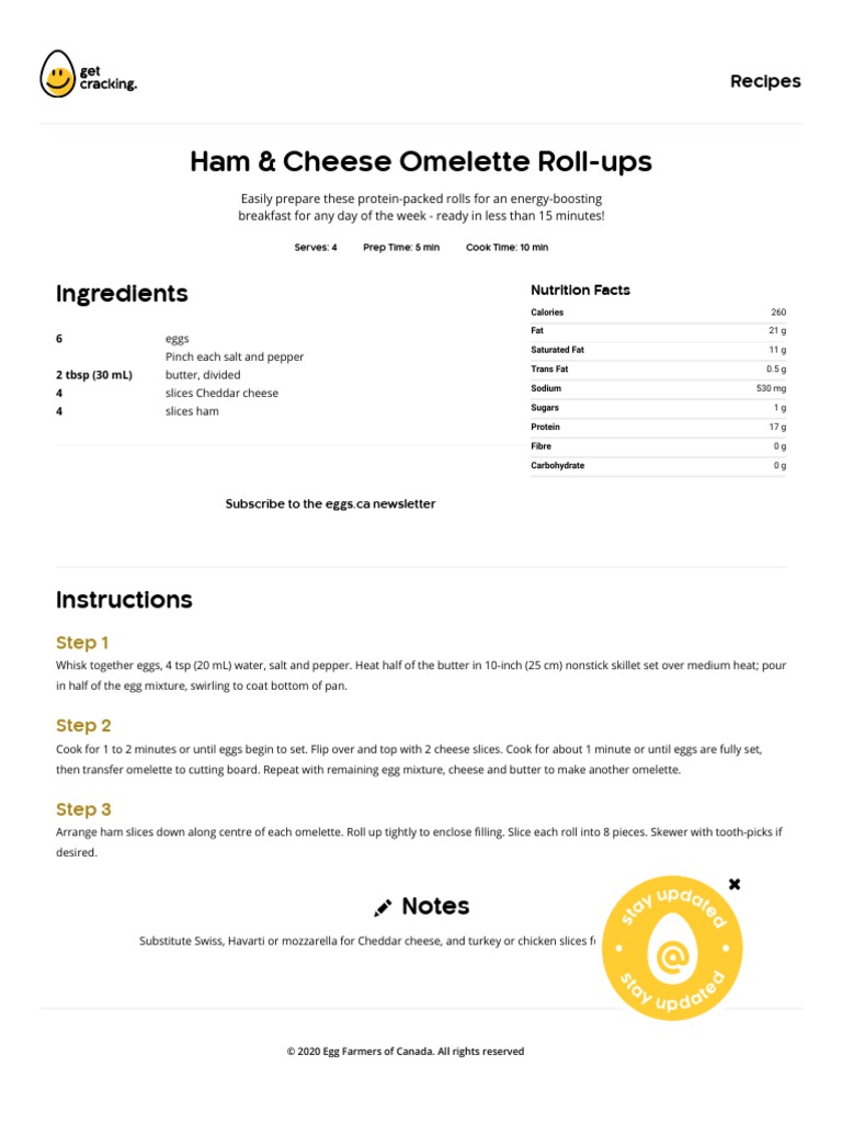Ham Cheese Omelette Roll Ups Recipe Get Cracking Pdf Egg As