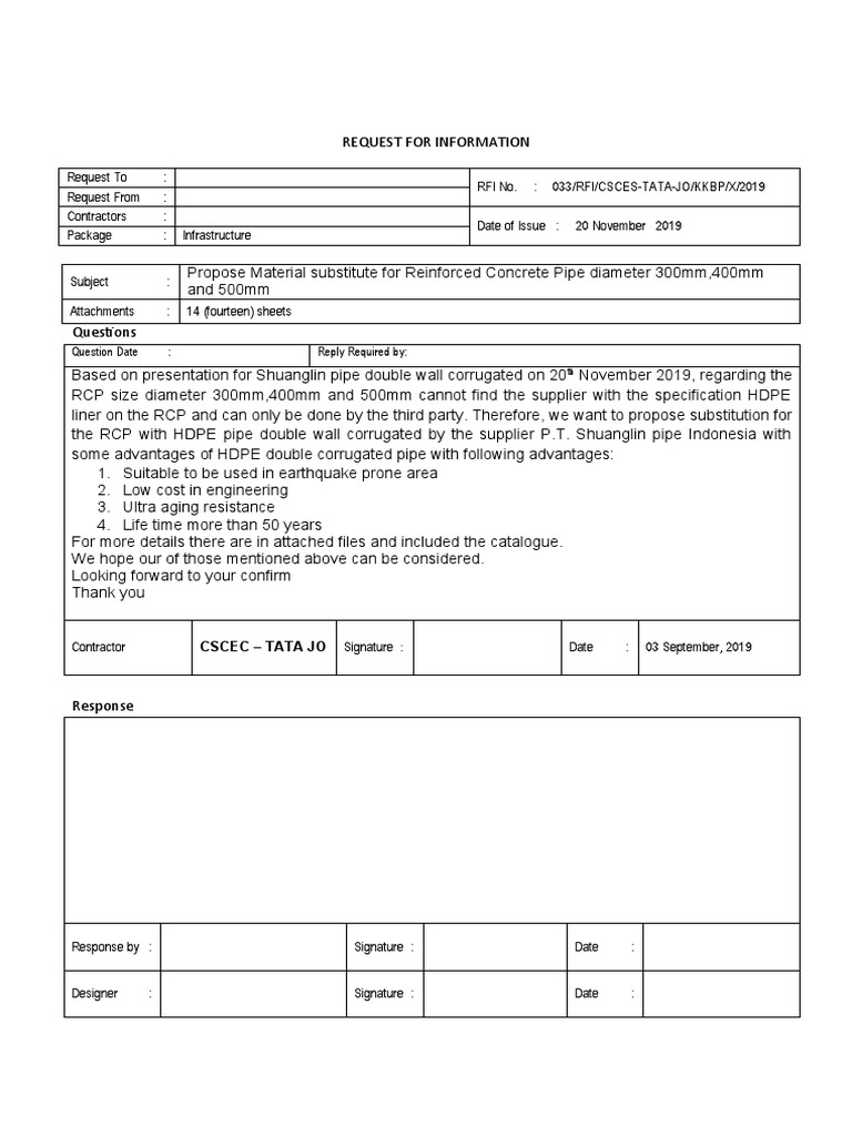 RFI for HDPE Pipe Substitution Proposal | PDF | Law | Technology ...