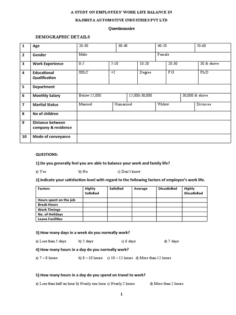 A Study On Employees' Work Life Balance in Rajsriya Automotive ...