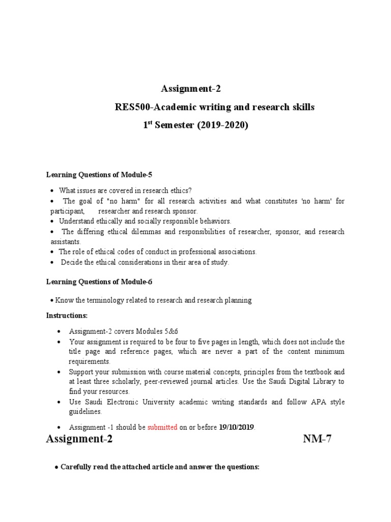 Assignment-2 RES500-Academic Writing and Research Skills 1 Semester ...