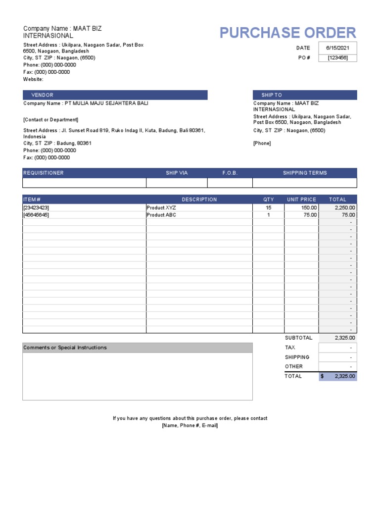 Purchase Order: Company Name: MAAT BIZ Internasional | PDF | Monopoly ...